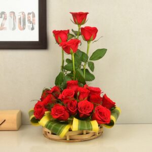 Basket Of Red Roses “Stay young and Beautiful”