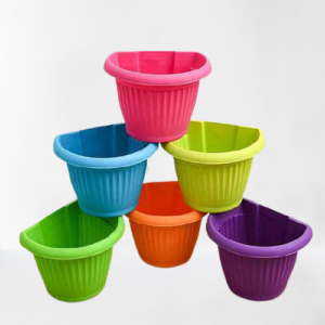 8 inch Wall Mounted D Shape Plastic Pots (Mix Color) – Set of 6