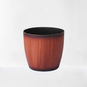 6 inch Wooden Finish Round Plastic Planter (Brown) – Set of 2