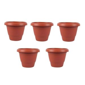 10 inch Round Plastic Pots(Brown) – set of 5